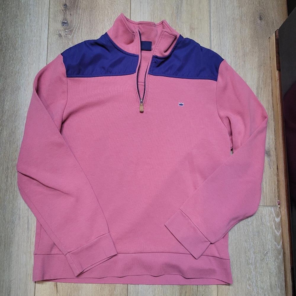 Crown & Ivy Men's Pink and Navy Zip-Up Sweat Shirt Size M